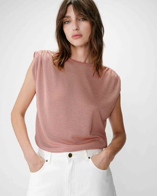 Top de lurex sin mangas cuello redondo rose Winny