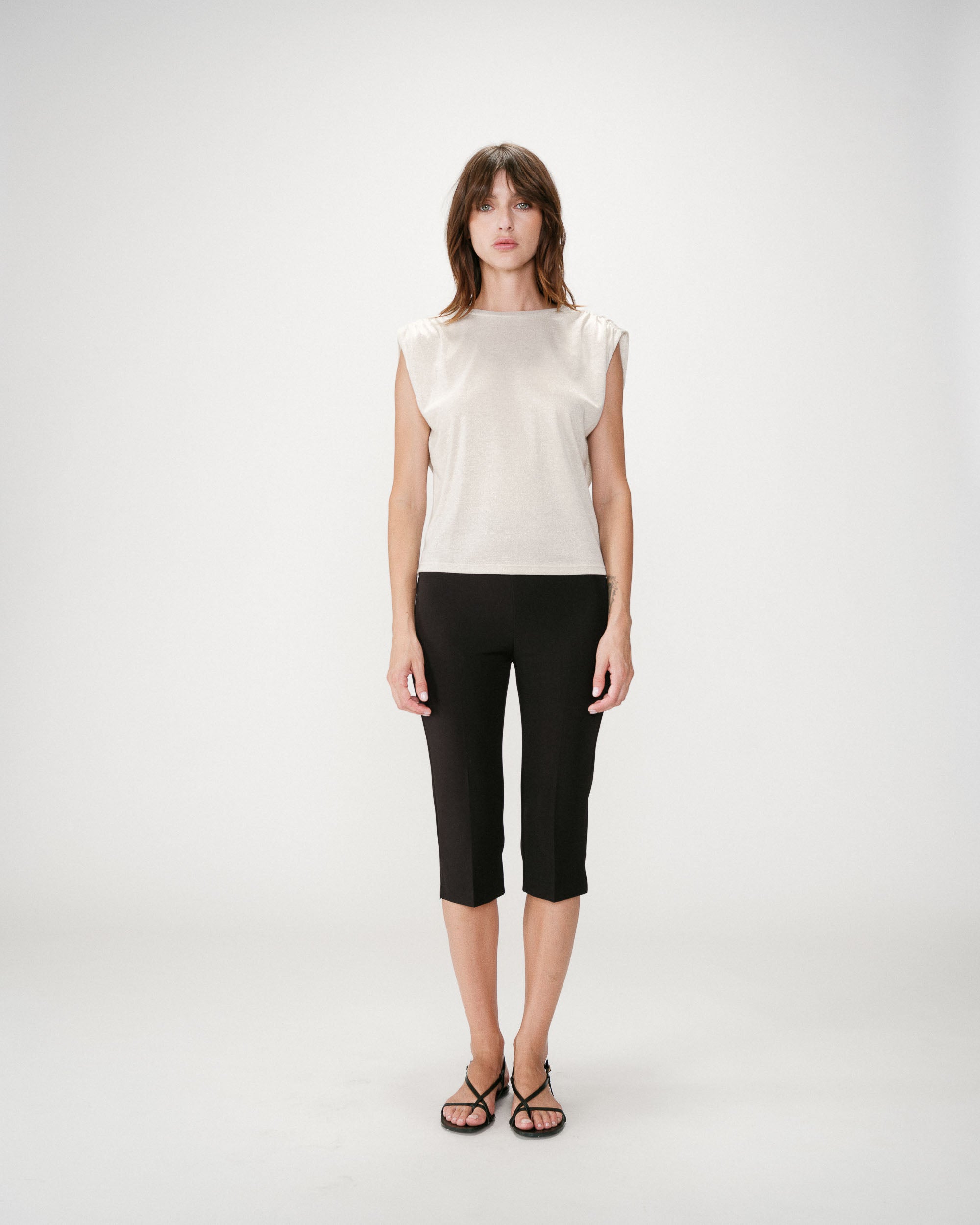 Top de lurex sin mangas cuello redondo silver Winny