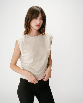Top de lurex sin mangas cuello redondo silver Winny