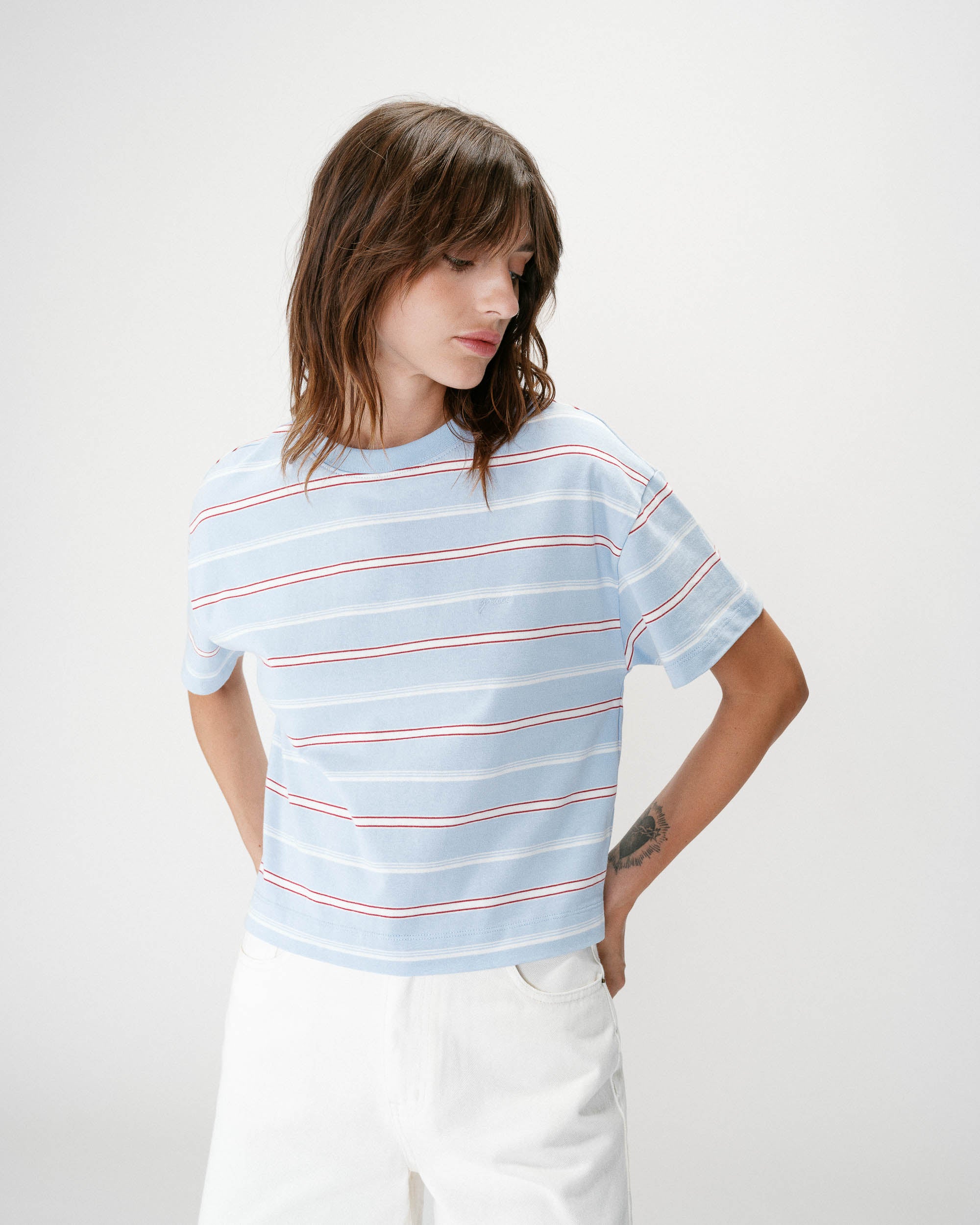 Oversized striped cotton short sleeve T-shirt ciel Welson