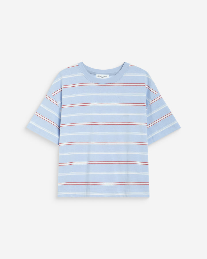 Oversized striped cotton short sleeve T-shirt ciel Welson