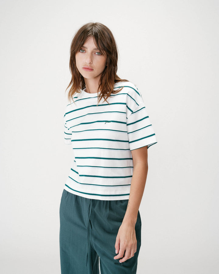 Oversized striped cotton short sleeve T-shirt ivoire Welson