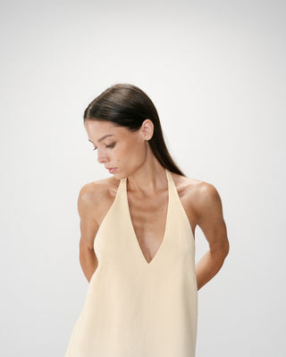 Top en lin col V dos nu à nouer jaune Wise