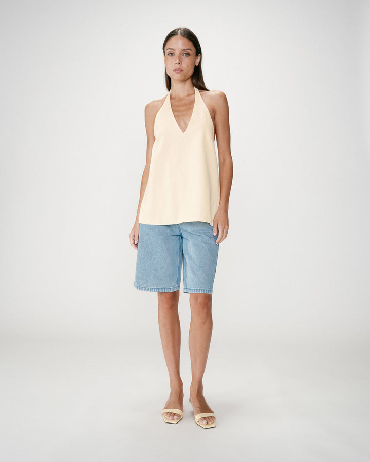 Top de lino escote V jaune Wise