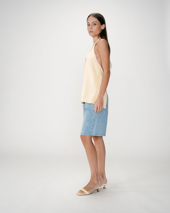 Top de lino escote V jaune Wise