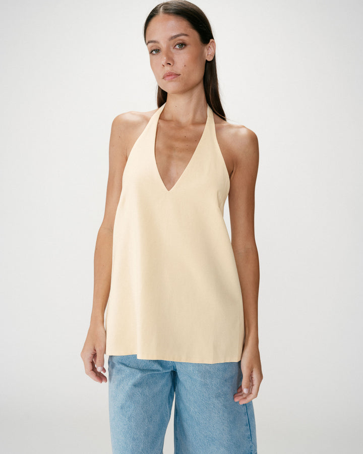 Top de lino escote V jaune Wise