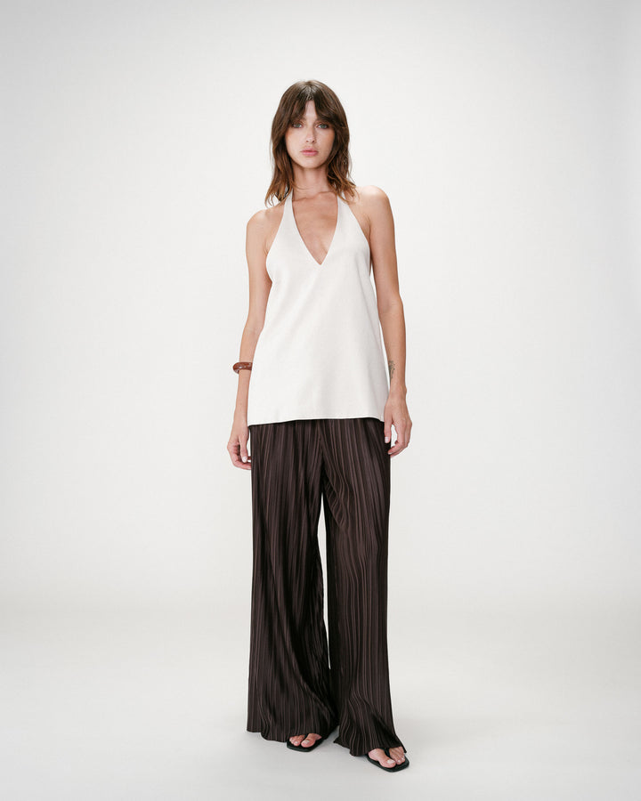 Top de lino escote V sable Wise