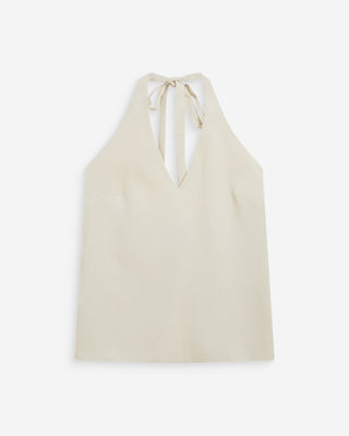 Top en lin col V dos nu à nouer sable Wise