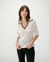 Polo de punto calado escote en V ivoire Wilmot