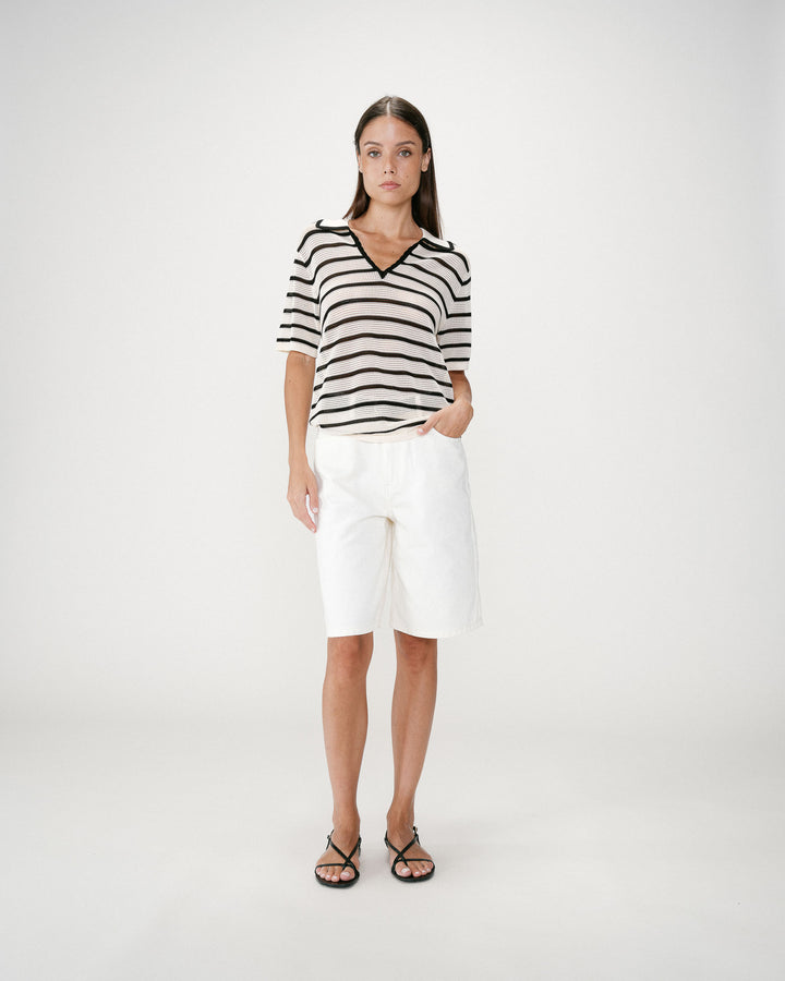 Polo de punto calado escote en V rayure Wilmot