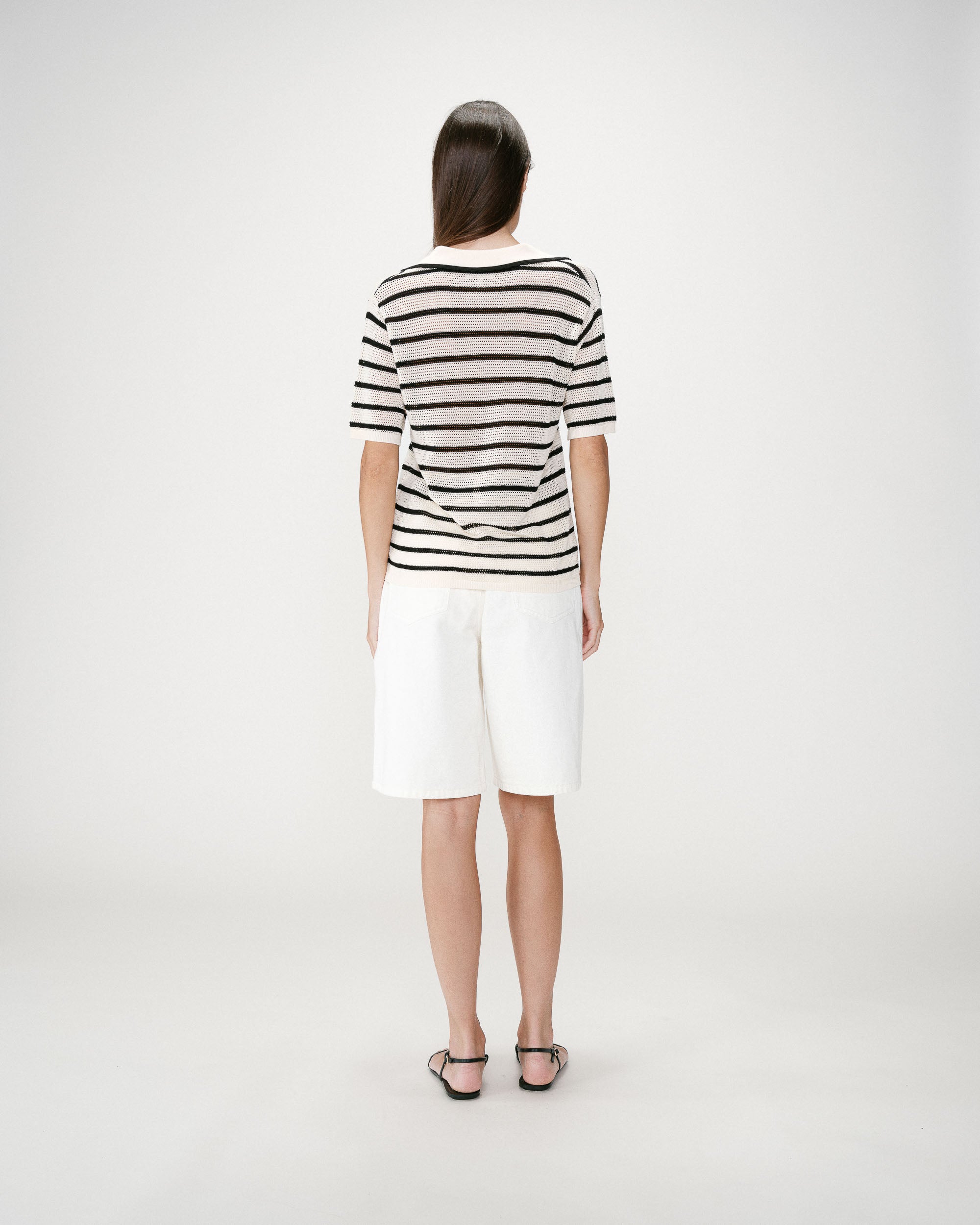 Polo de punto calado escote en V rayure Wilmot