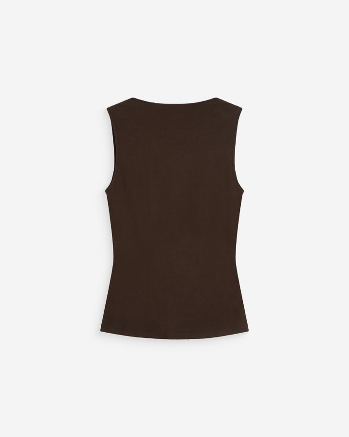 Top drapé asymétrique sans manches chocolat Wagner