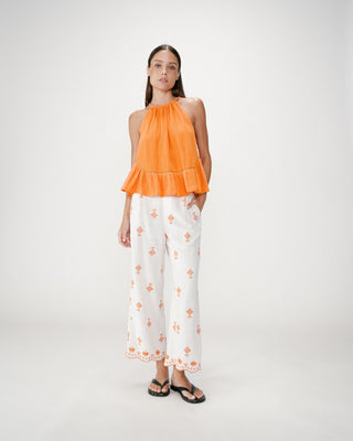 Sleeveless ruched cotton gauze top orange Widy