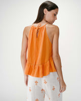 Sleeveless ruched cotton gauze top orange Widy