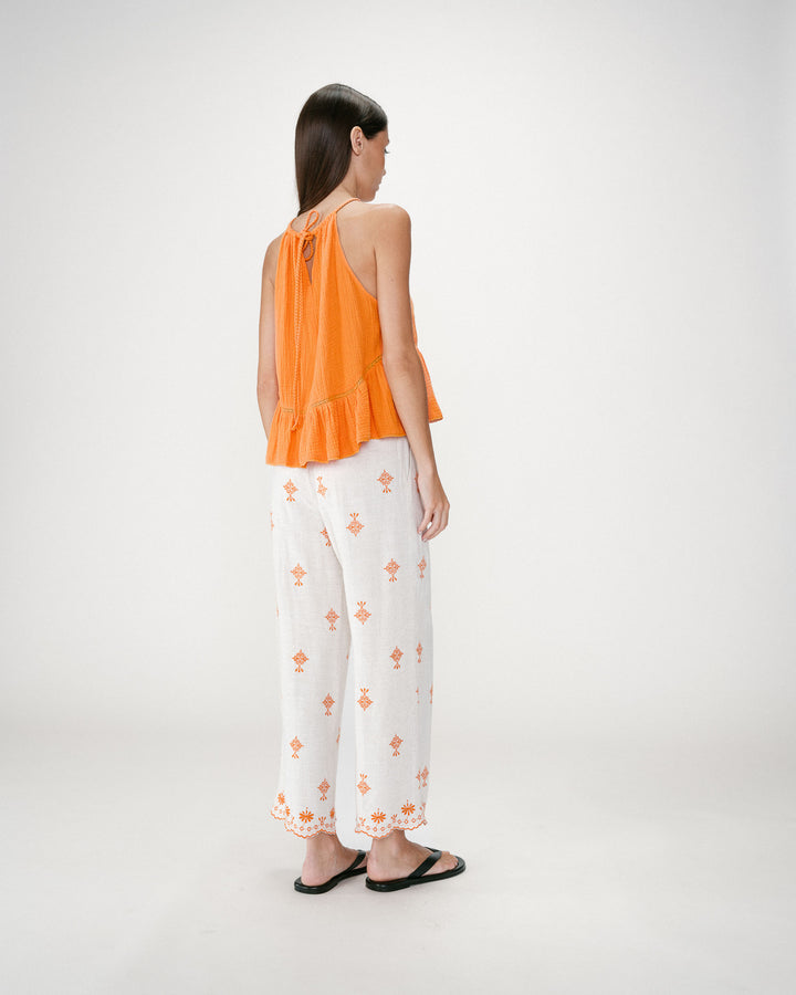 Sleeveless ruched cotton gauze top orange Widy