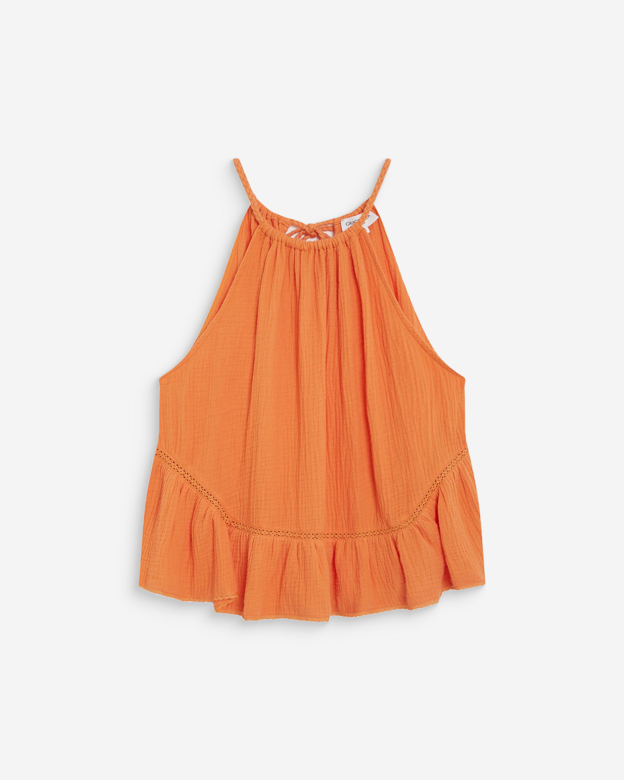 Sleeveless ruched cotton gauze top orange Widy