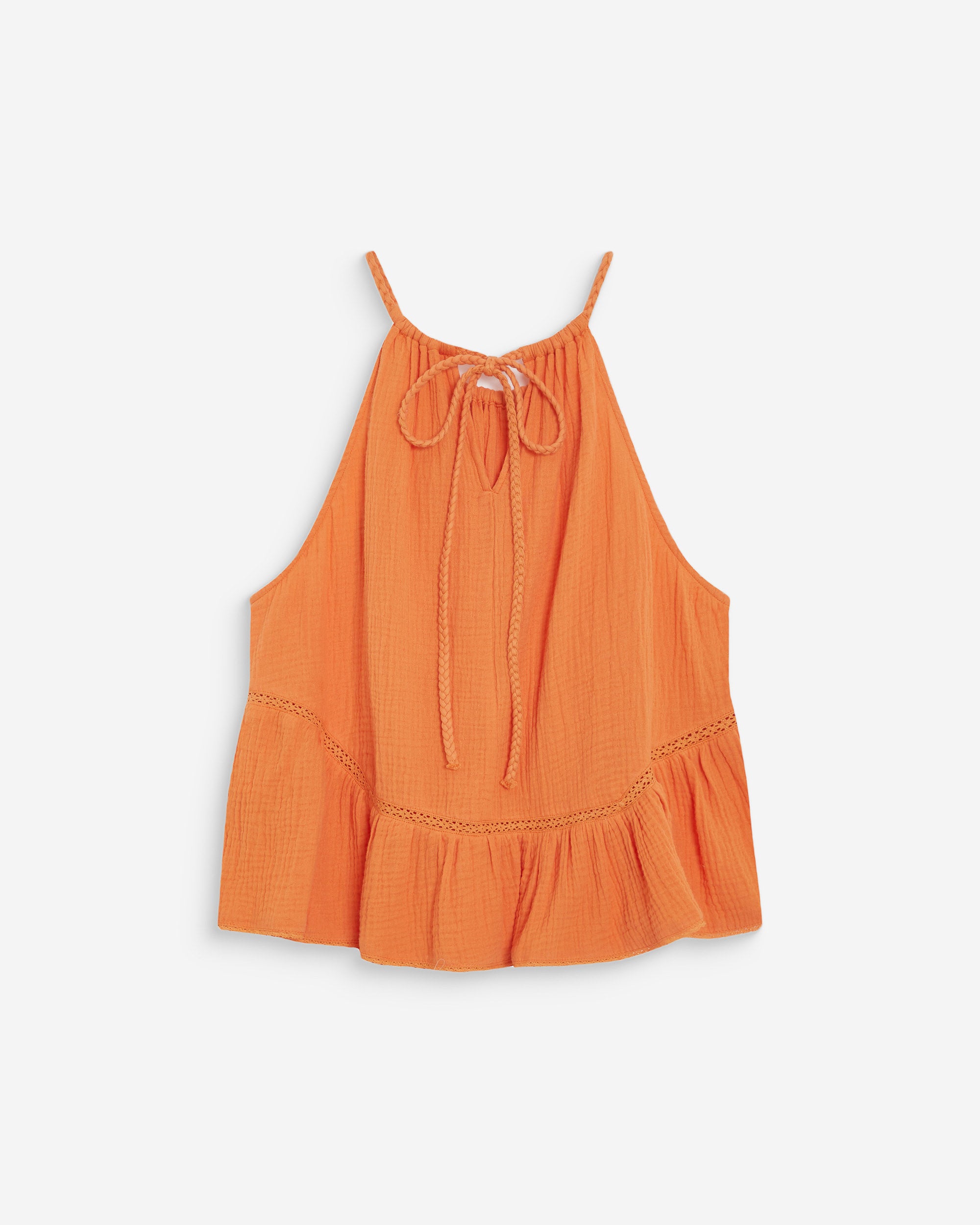 Sleeveless ruched cotton gauze top orange Widy