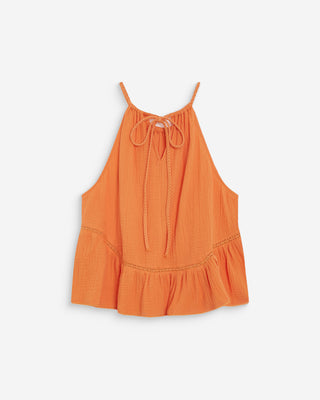 Sleeveless ruched cotton gauze top orange Widy