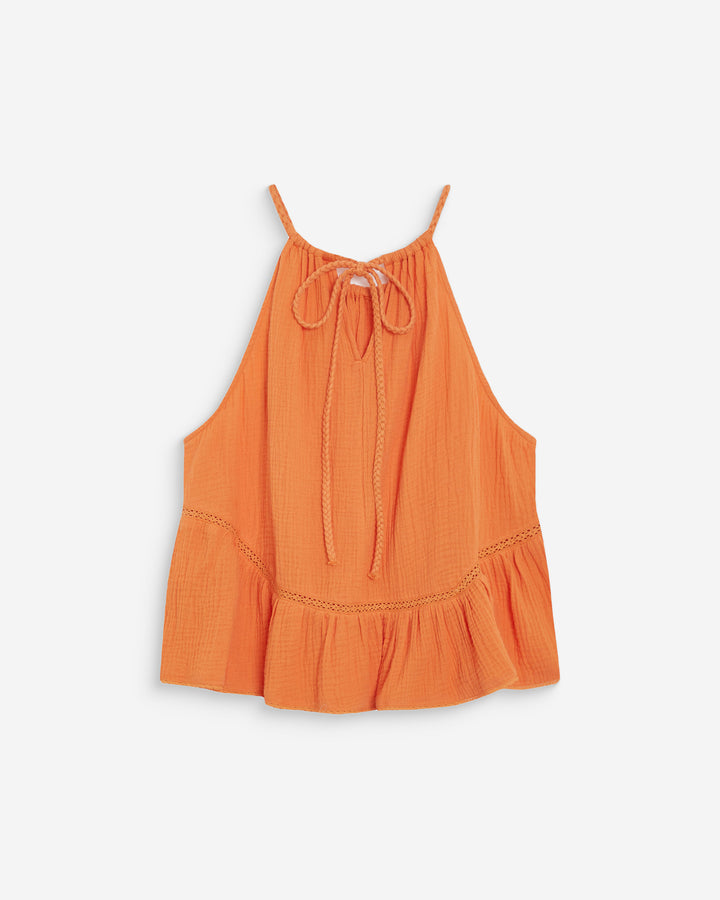 Sleeveless ruched cotton gauze top orange Widy