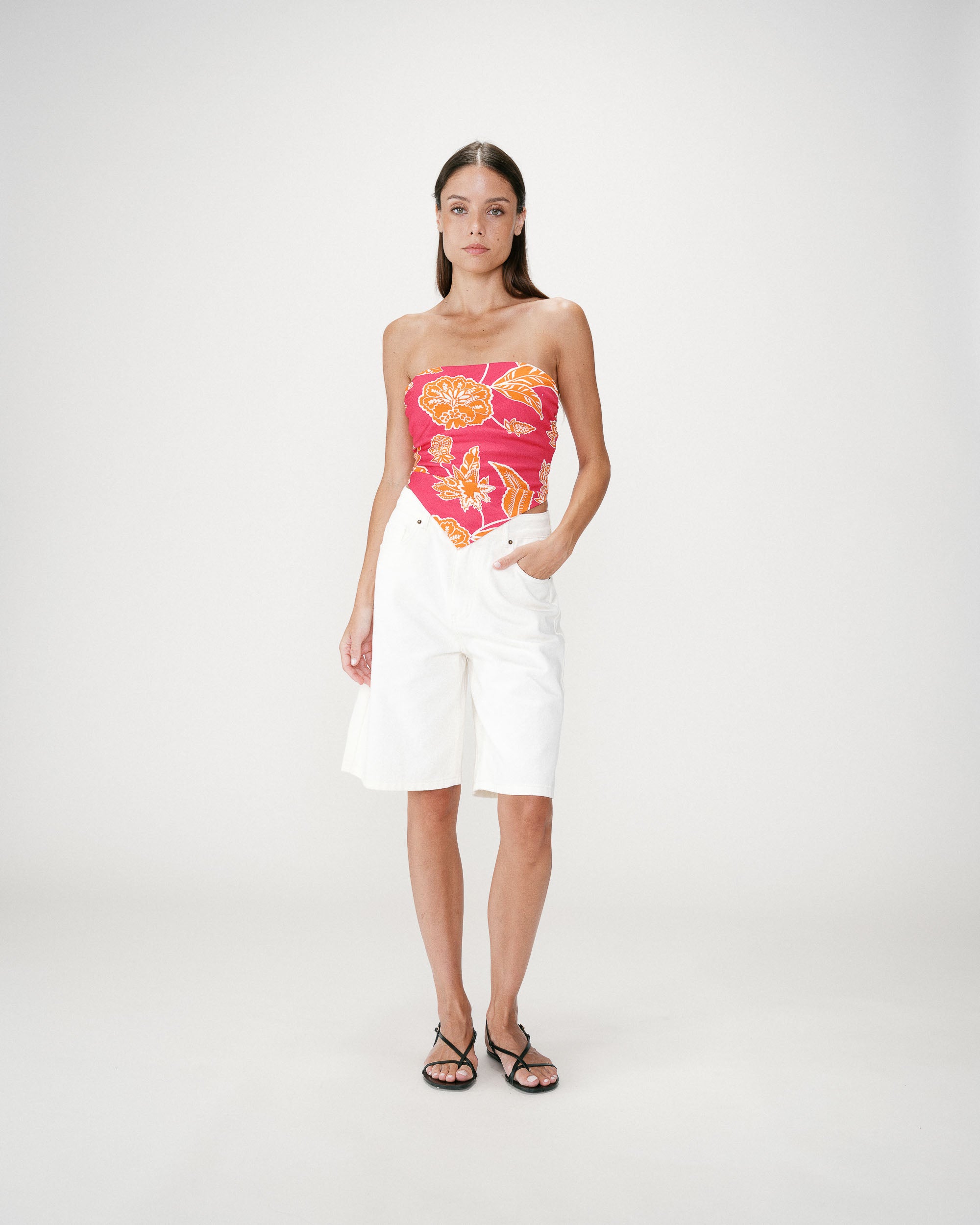 Floral bandeau top with tie-back fuchsia Willara