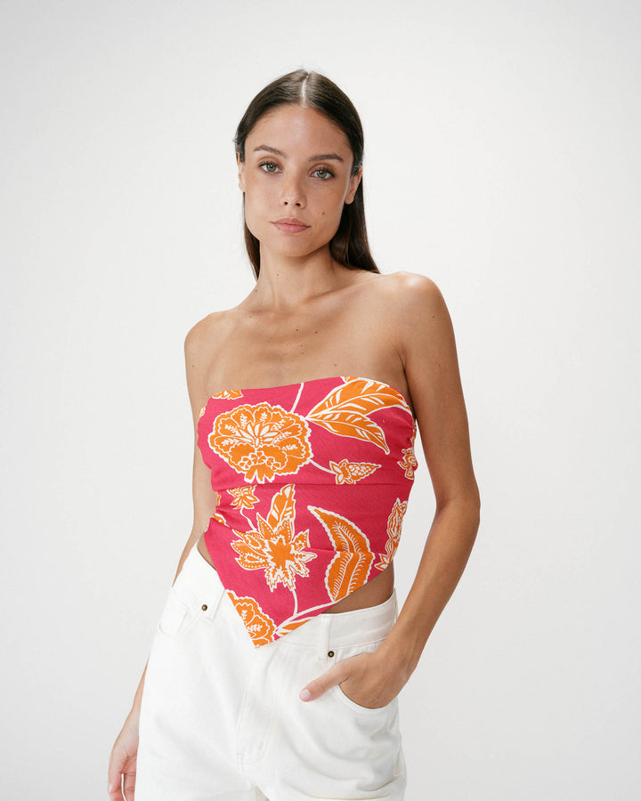 Floral bandeau top with tie-back fuchsia Willara