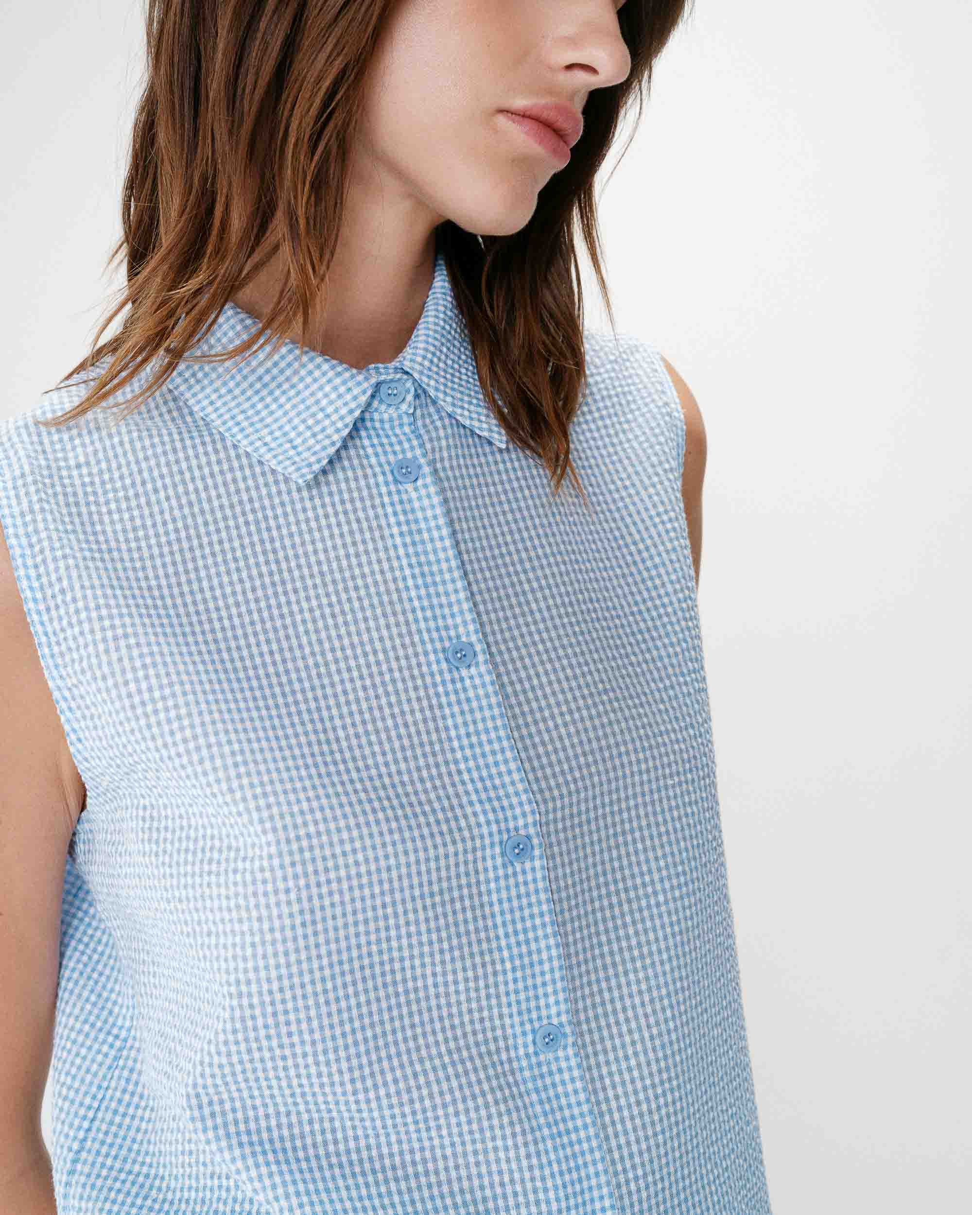Camisa sin mangas de algodón de cuadros ciel Windell