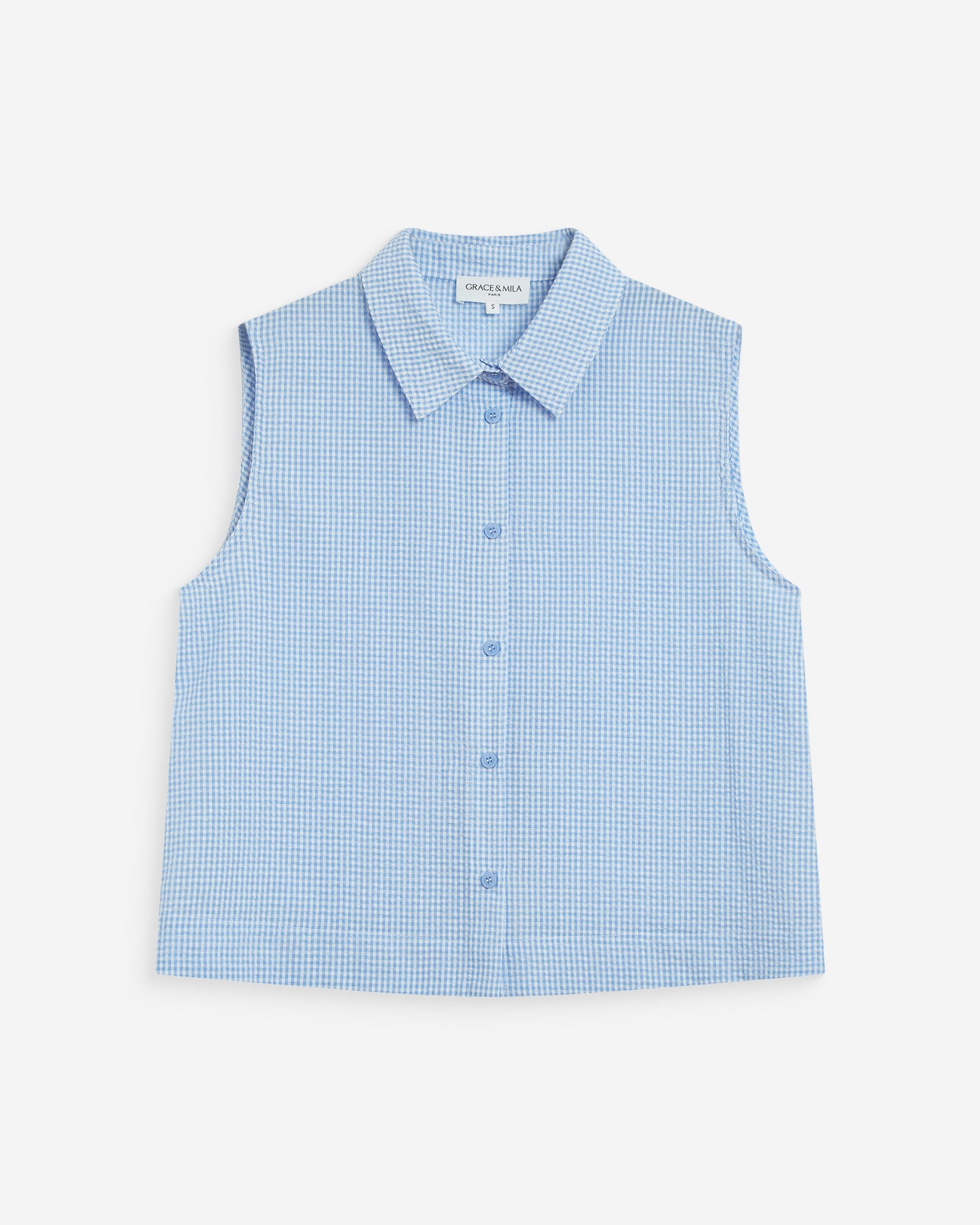 Camisa sin mangas de algodón de cuadros ciel Windell