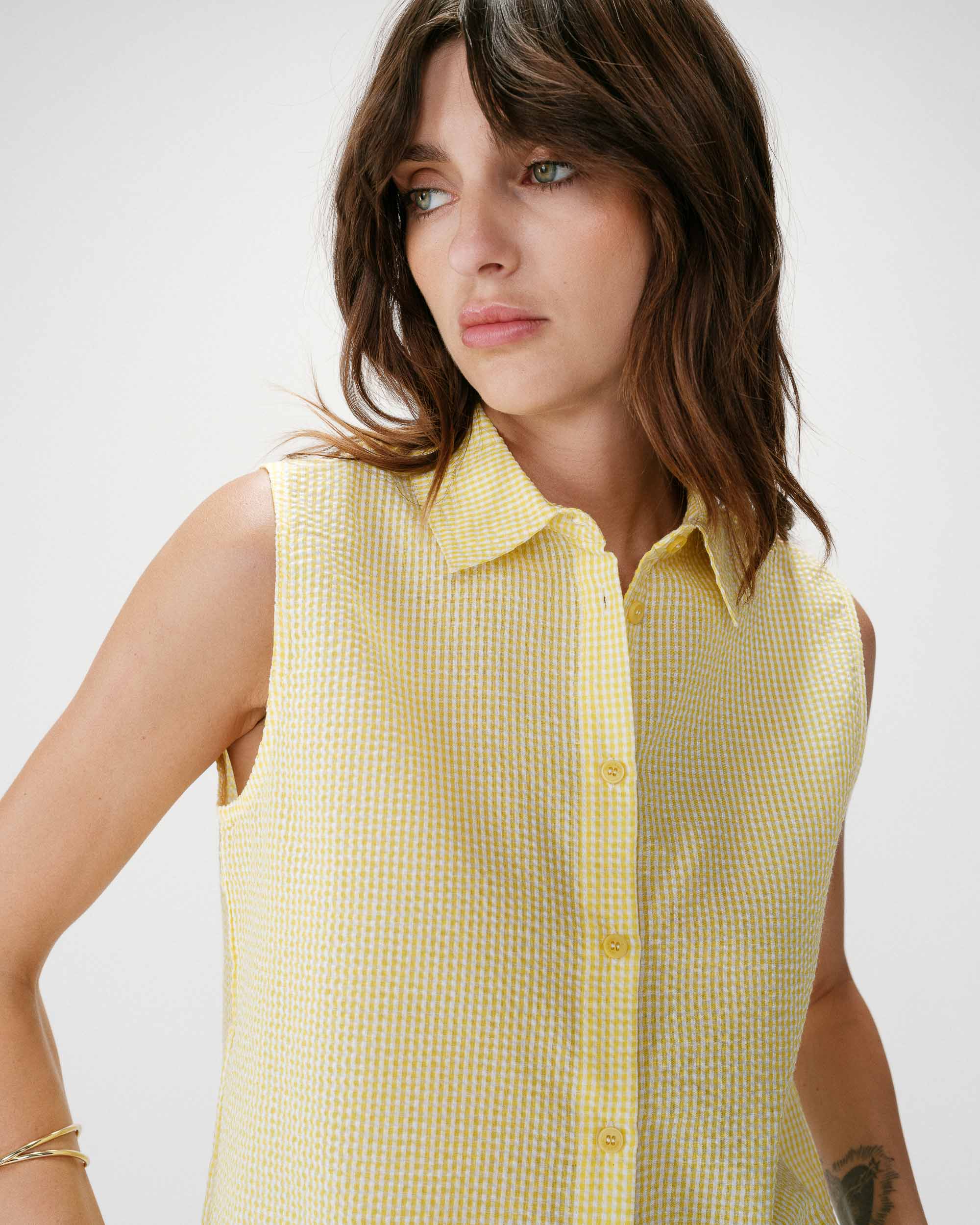 Camisa sin mangas de algodón de cuadros jaune Windell
