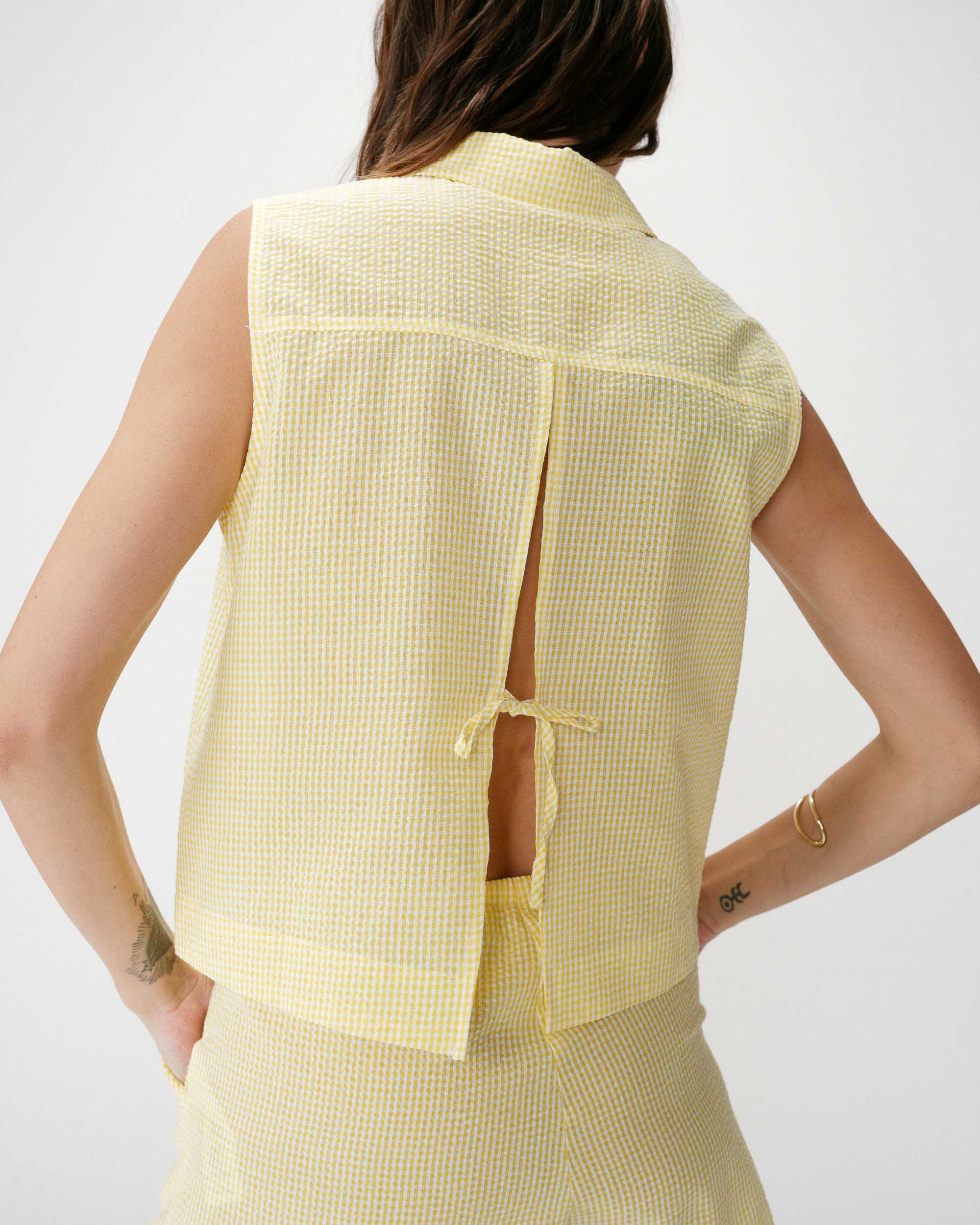 Camisa sin mangas de algodón de cuadros jaune Windell
