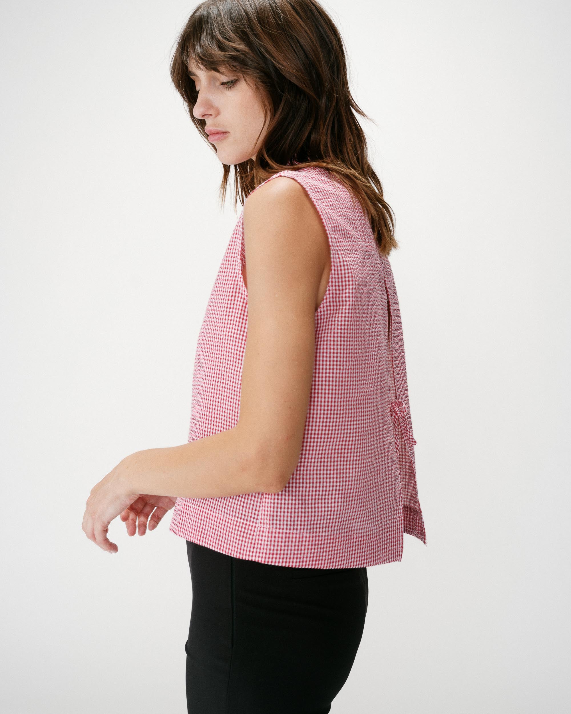 Camisa sin mangas de algodón de cuadros rouge Windell