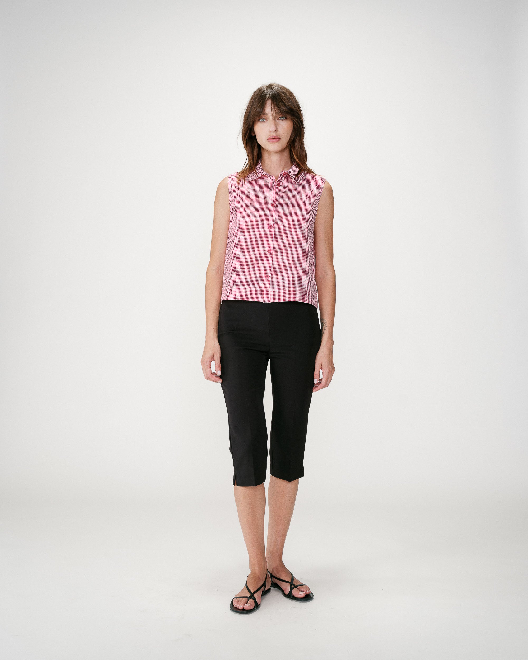 Camisa sin mangas de algodón de cuadros rouge Windell