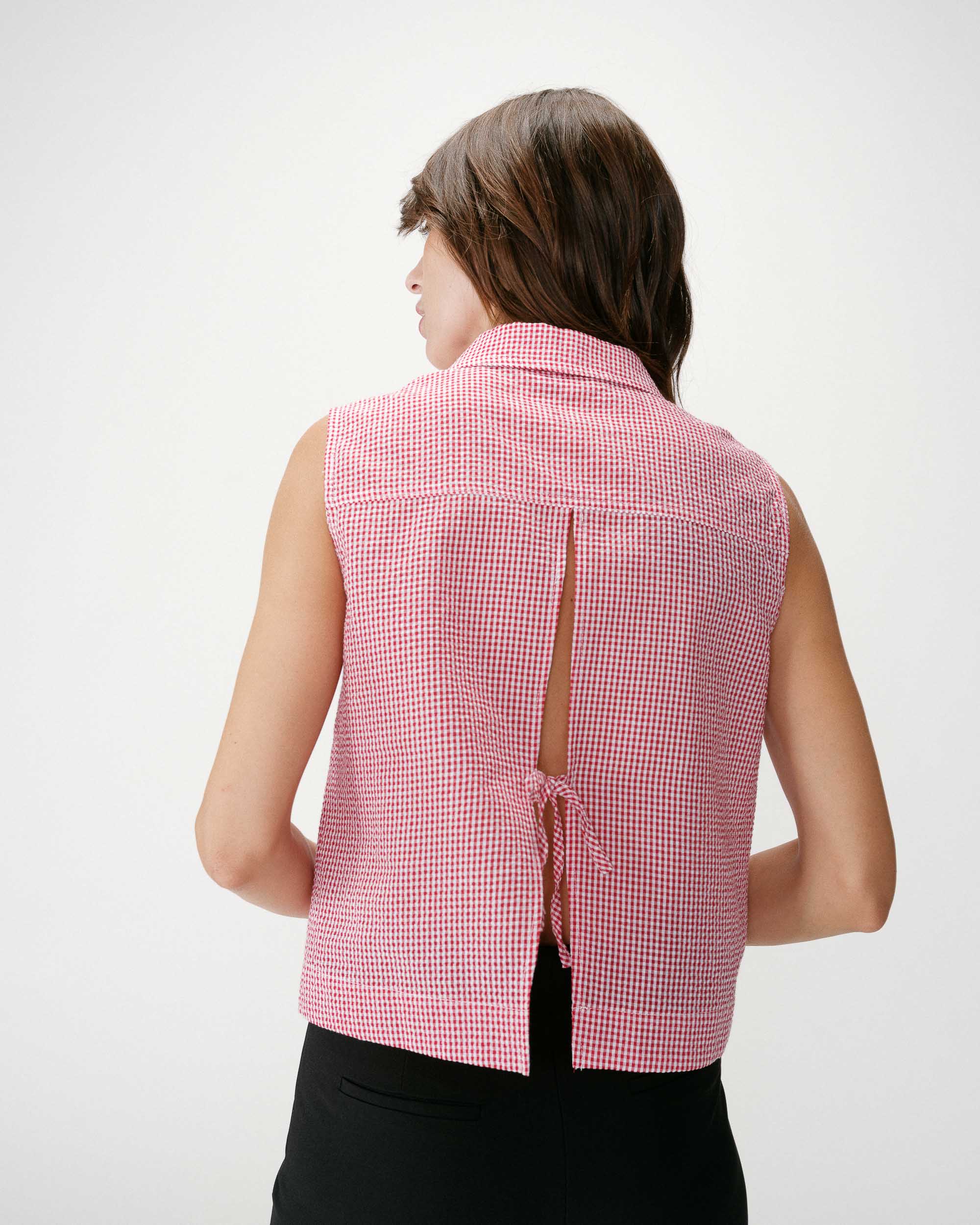 Camisa sin mangas de algodón de cuadros rouge Windell