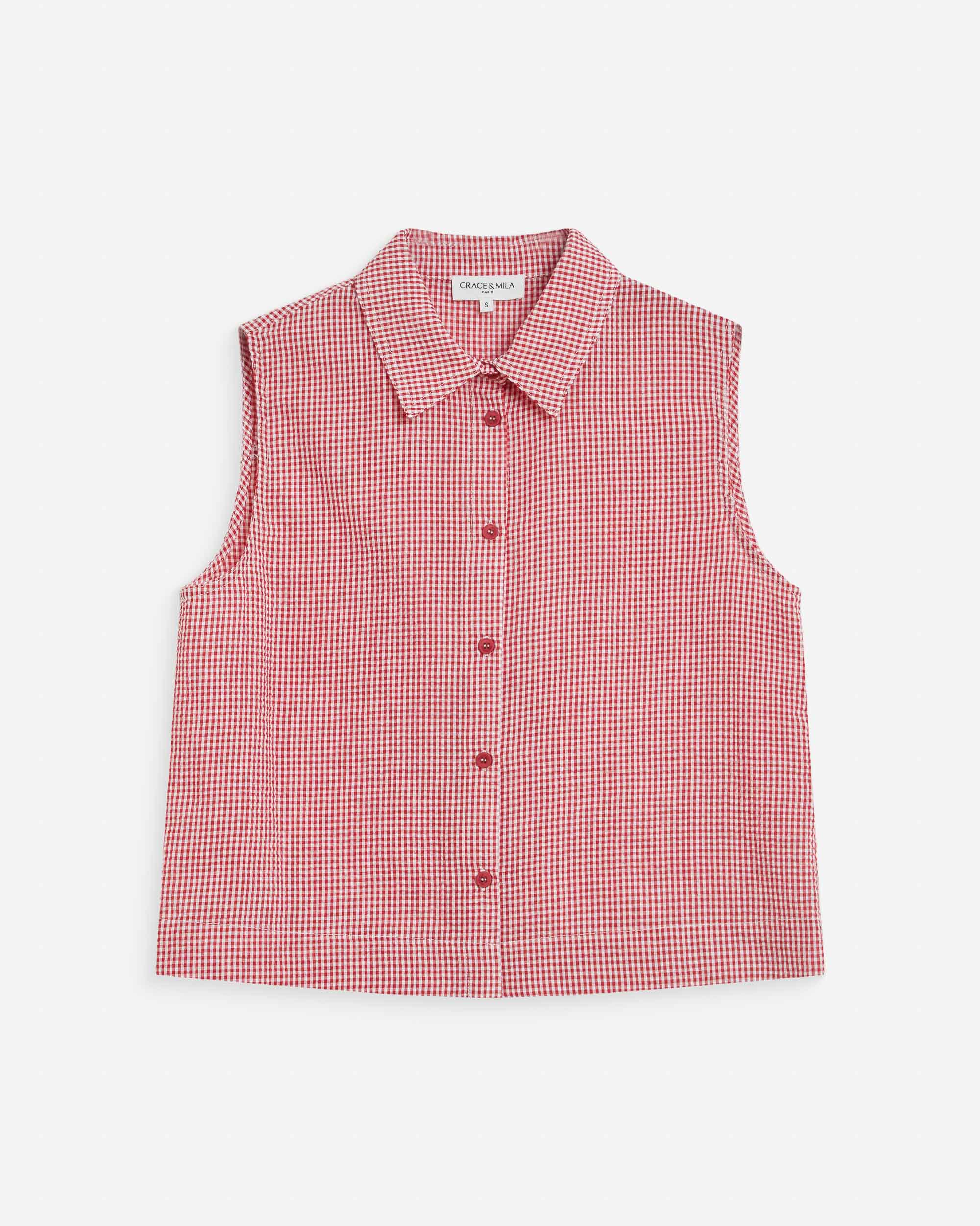 Camisa sin mangas de algodón de cuadros rouge Windell
