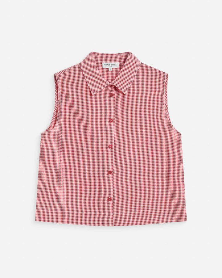 Camisa sin mangas de algodón de cuadros rouge Windell