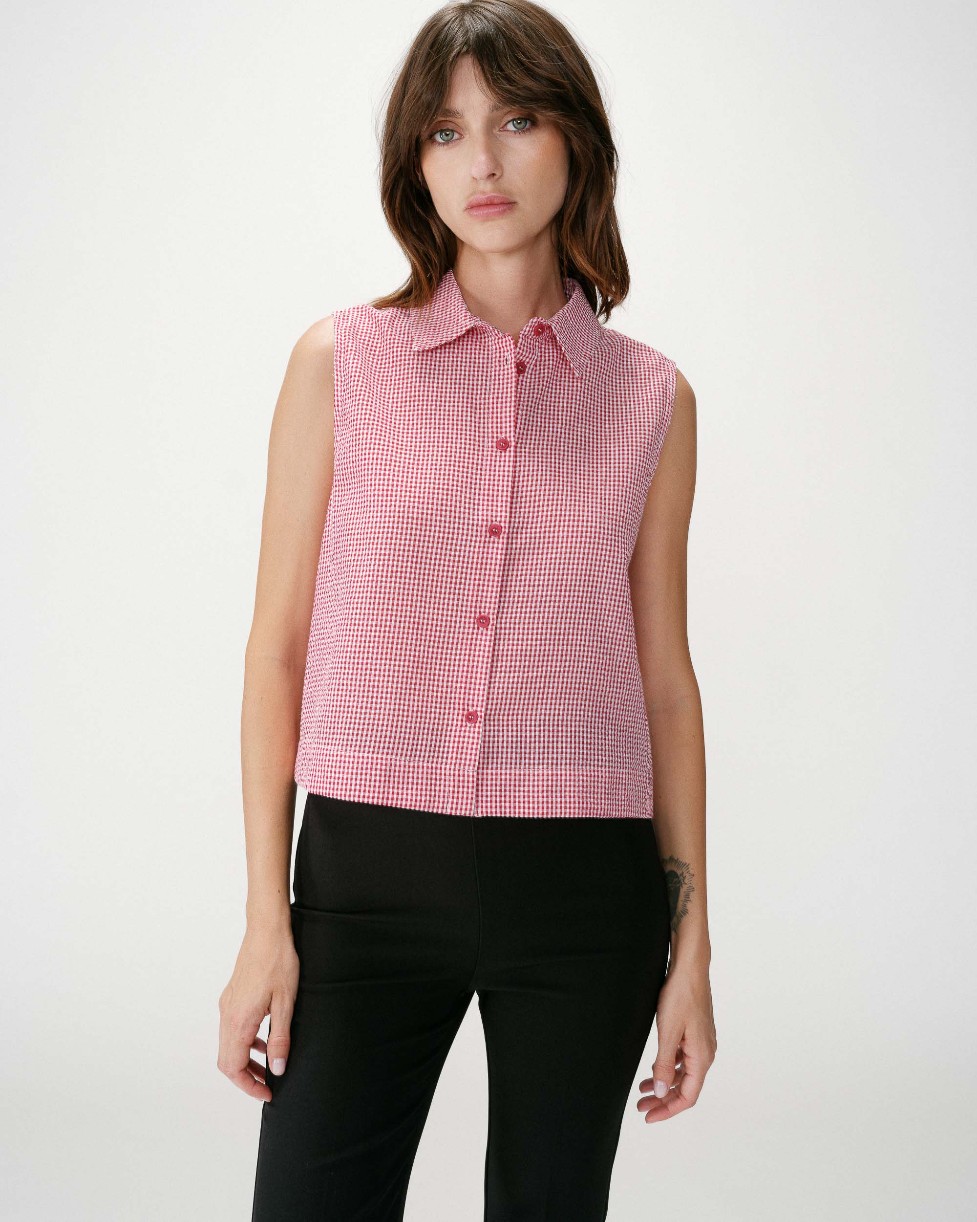 Camisa sin mangas de algodón de cuadros rouge Windell