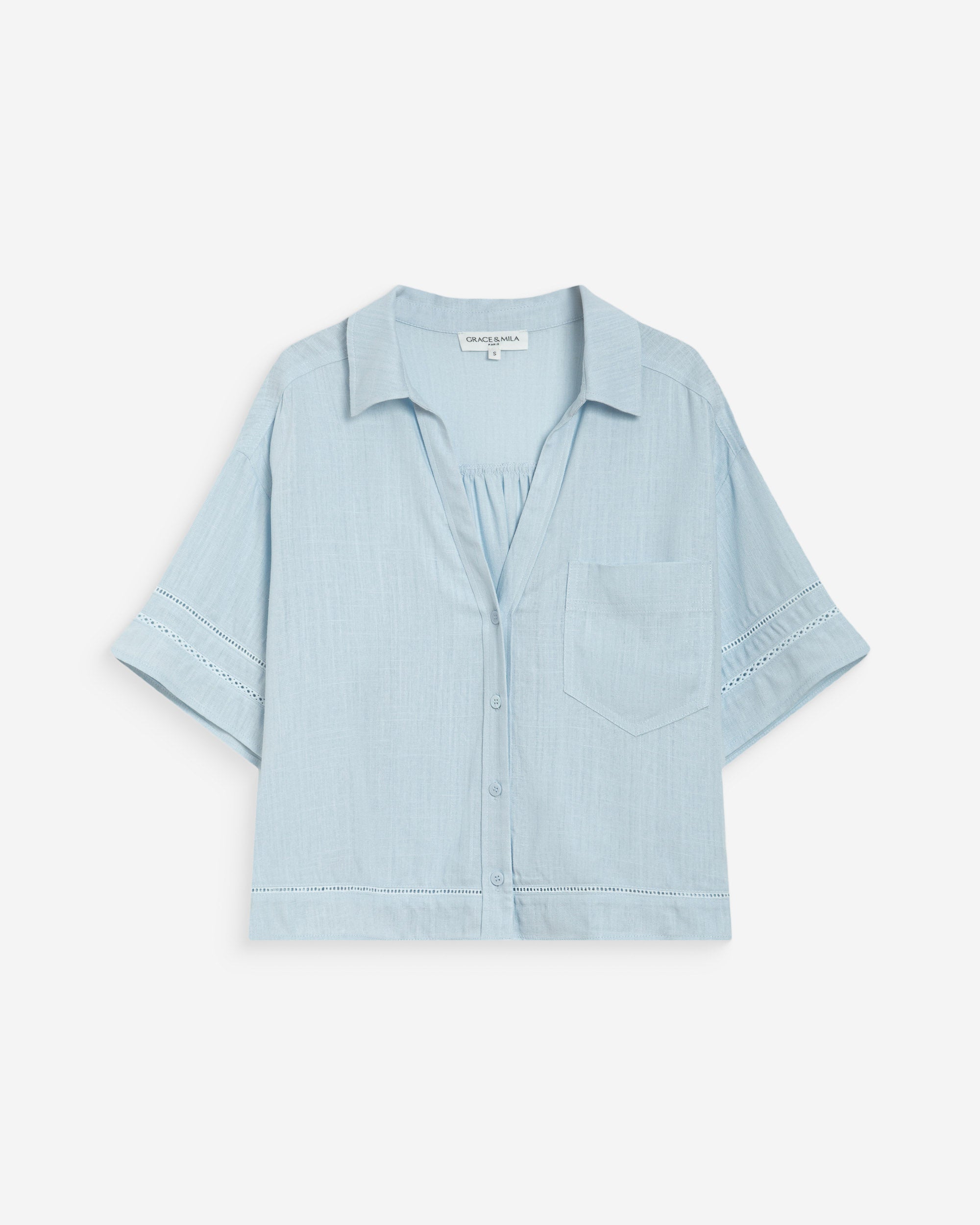 Camisa amplia de encaje manga corta ciel Winka