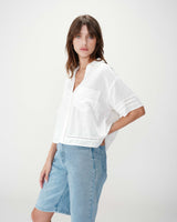 Camisa amplia de encaje manga corta white Winka