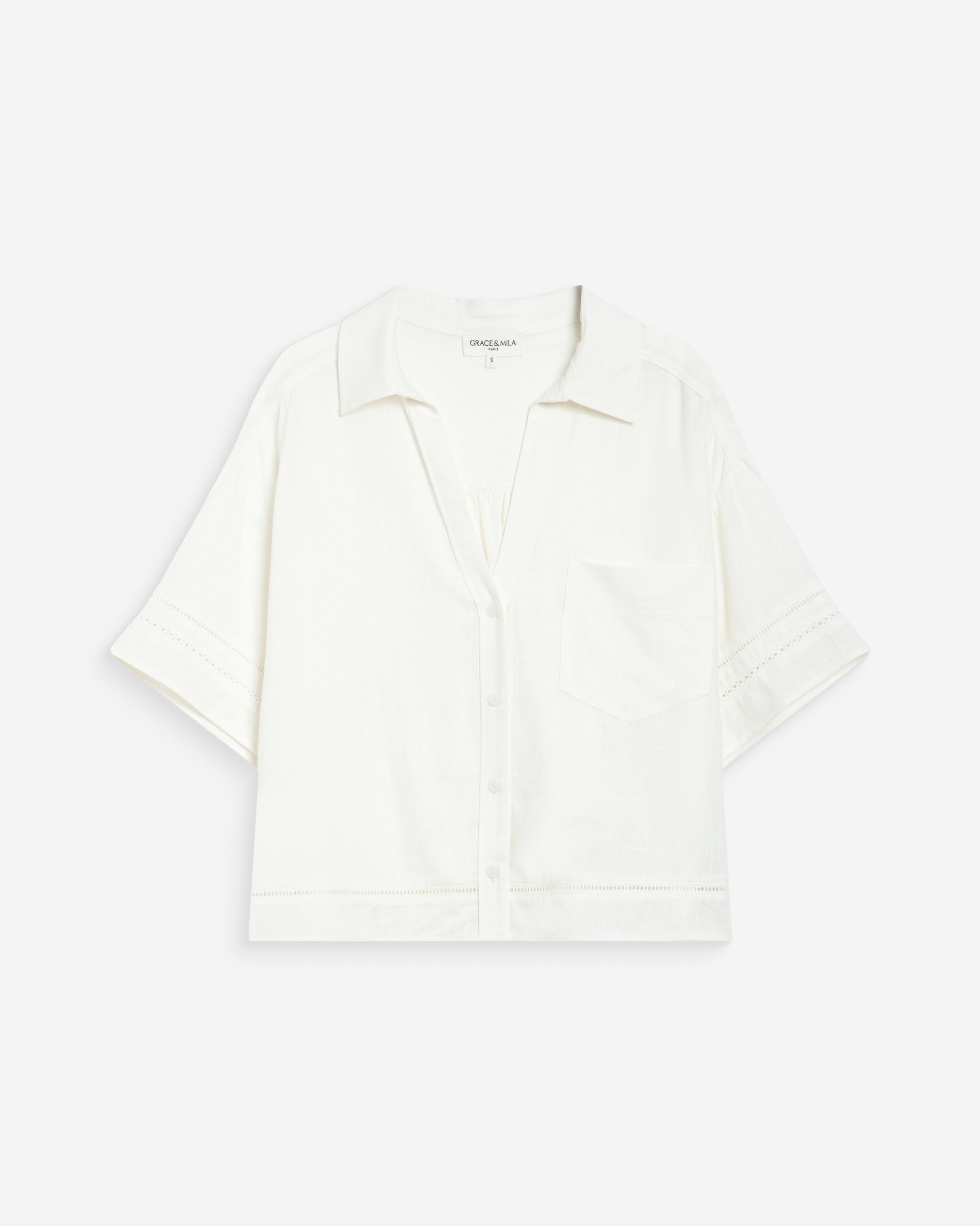 Camisa amplia de encaje manga corta white Winka