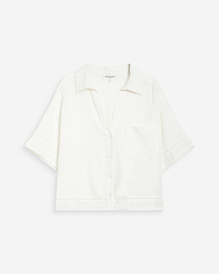 Camisa amplia de encaje manga corta white Winka