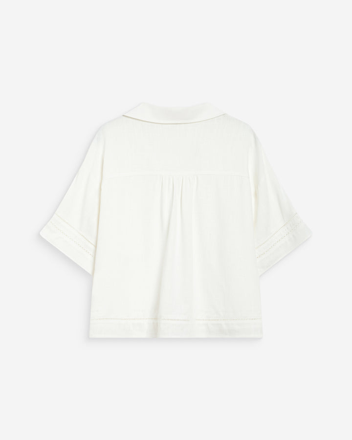 Camisa amplia de encaje manga corta white Winka