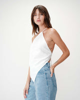 Asymmetric embroidered cotton backless top white Waiting