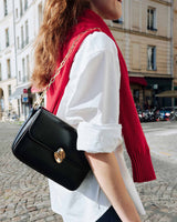 Sac bandoulière en cuir de vachette noir Le jules
