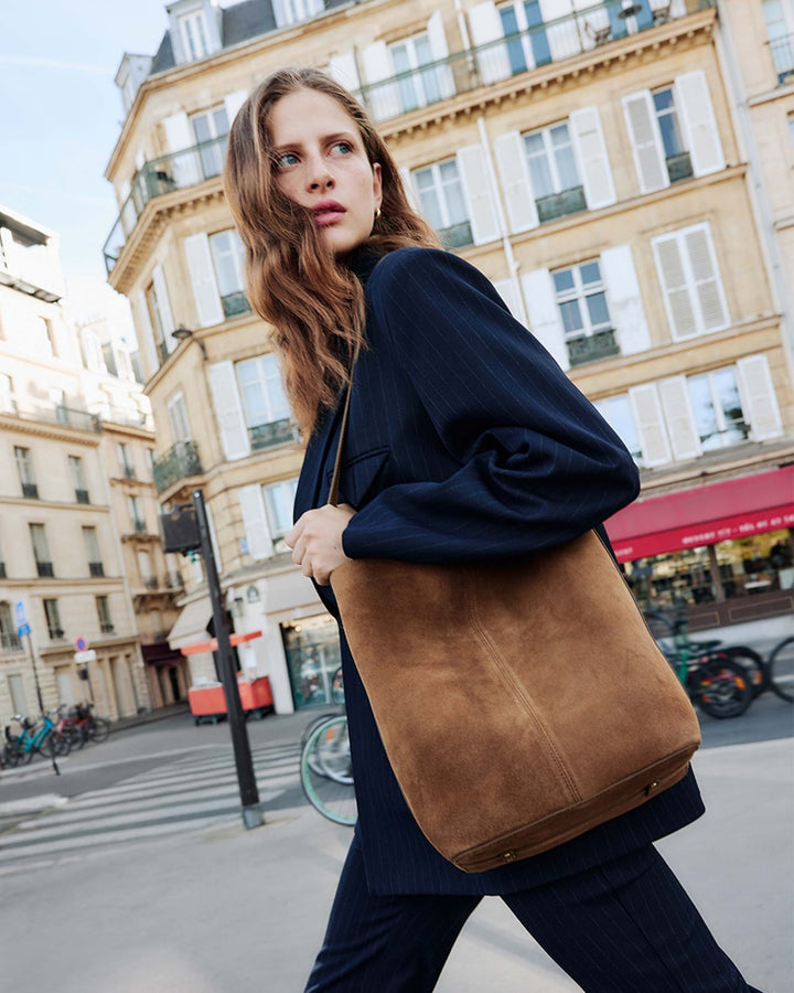 Sac seau en cuir de vachette camel Le come