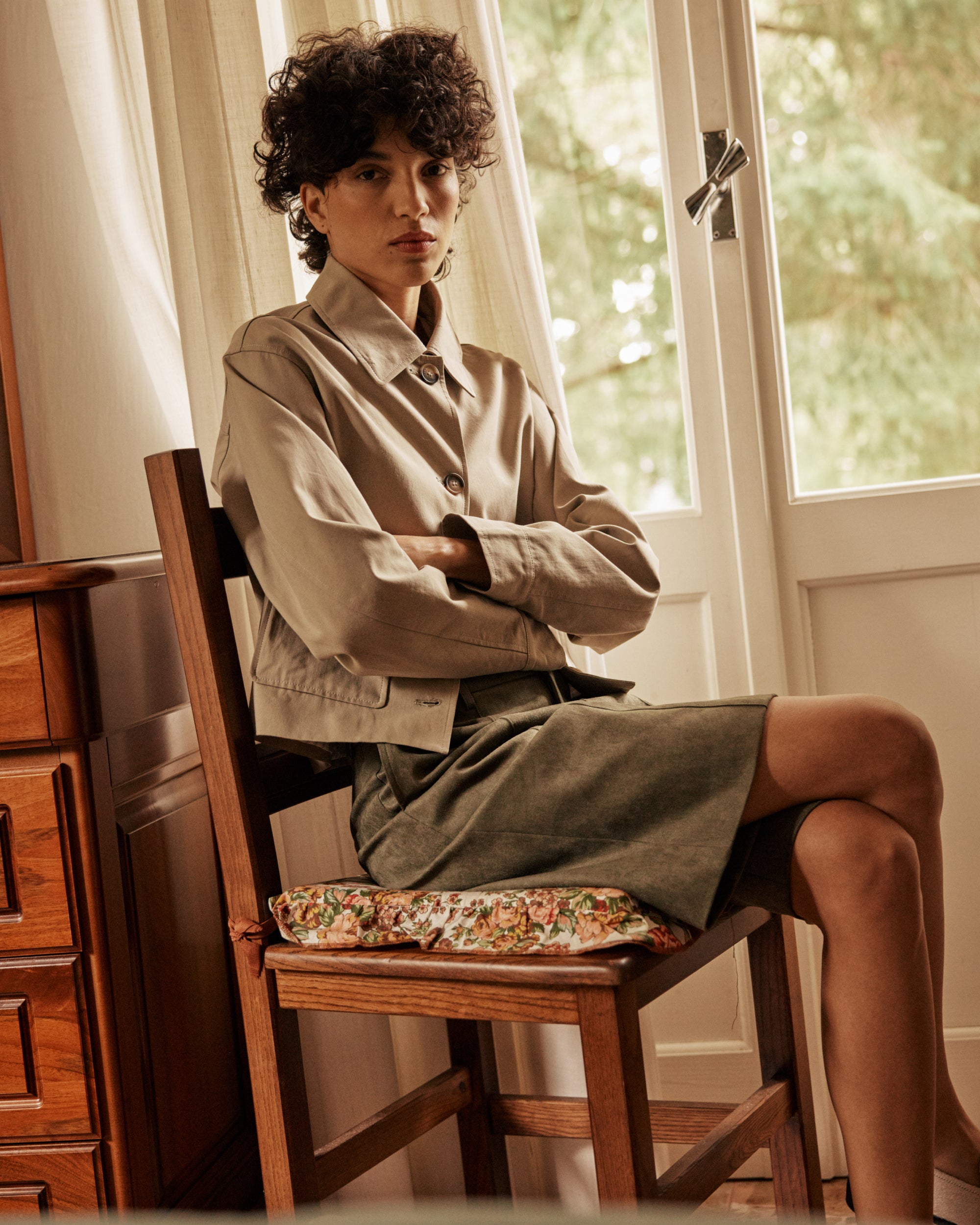 Veste courte en coton sauge Veronica