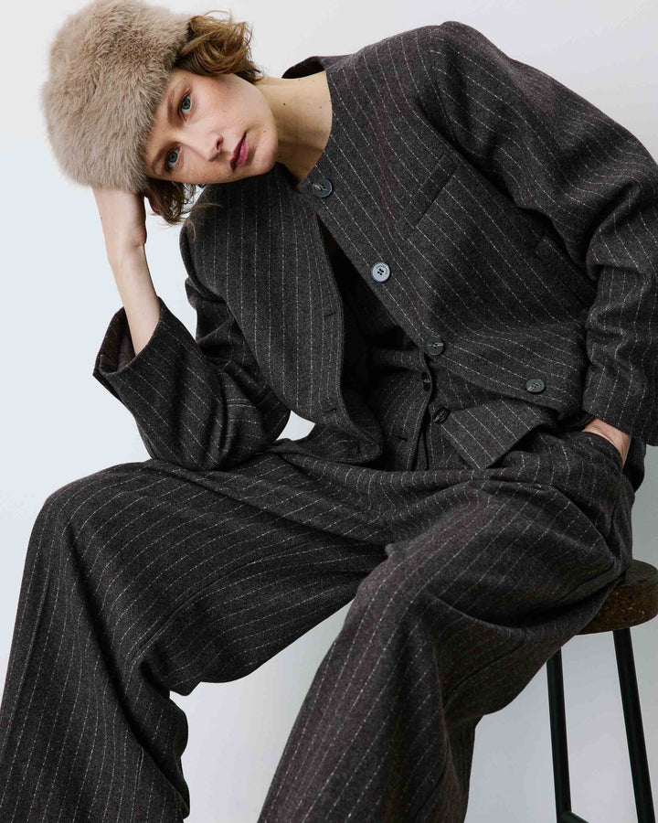 Wool blend pinstripe blazer chocolat Bruna
